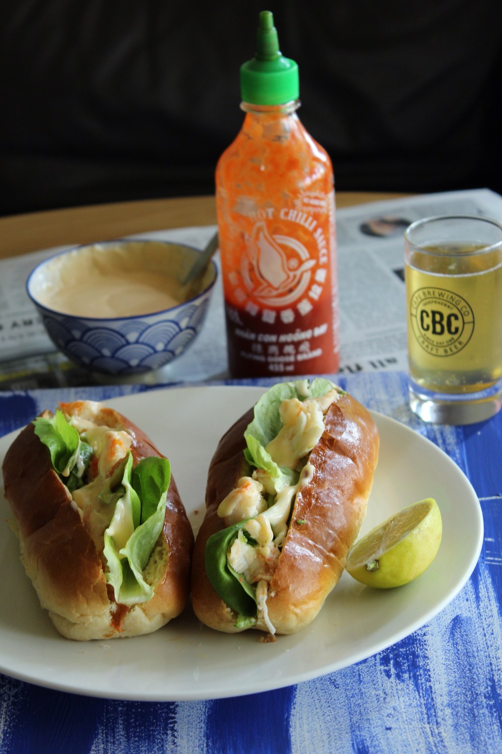 Lobster roll with a Sriracha and Lobster&nbsp;mayonnaise.