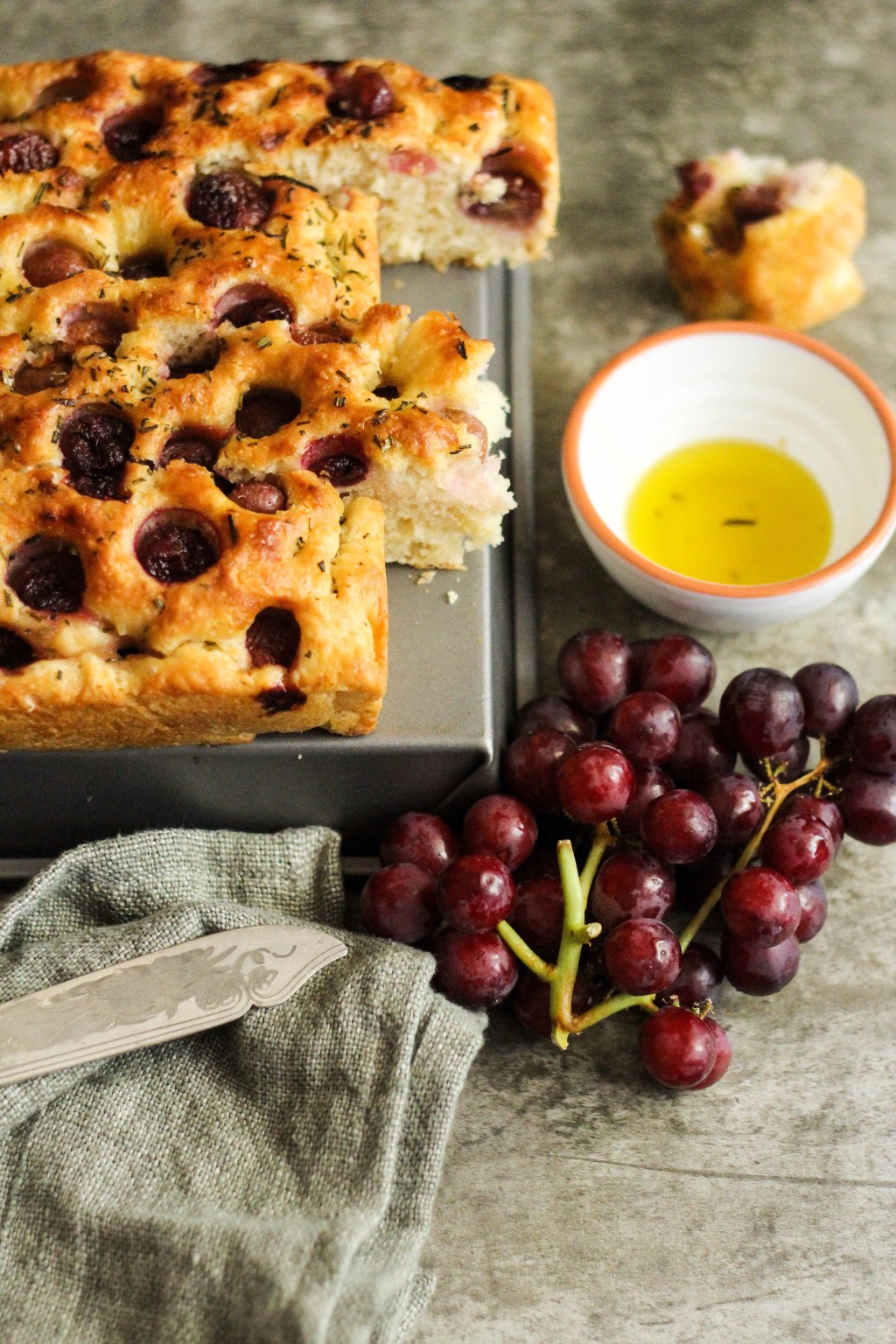 Roasted red grape and rosemary focaccia. 