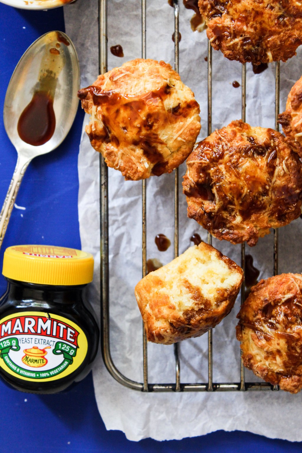 Light and fluffy Cheese muffins with a sweet marmite&nbsp;glaze