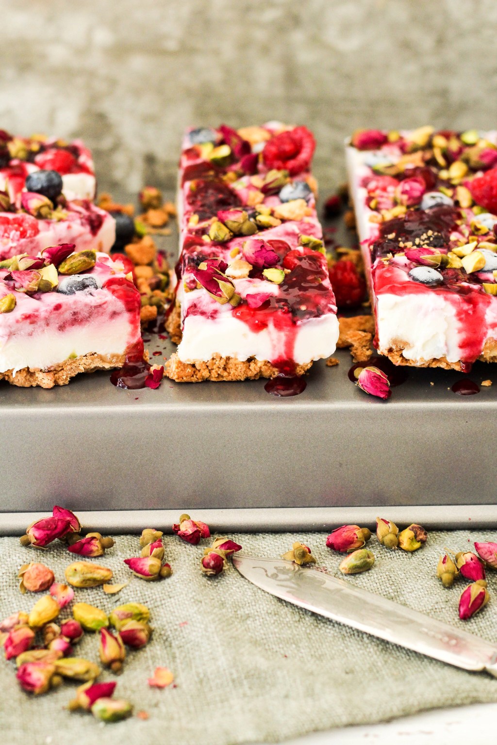 Frozen Yoghurt Berry and Pistachio bar. 