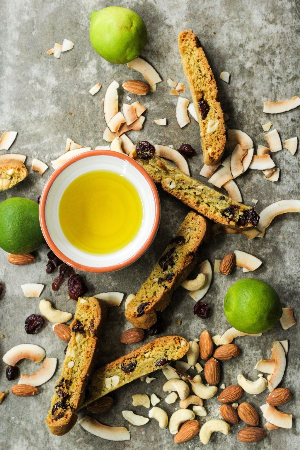 Olive oil, lime and coconut biscotti. 